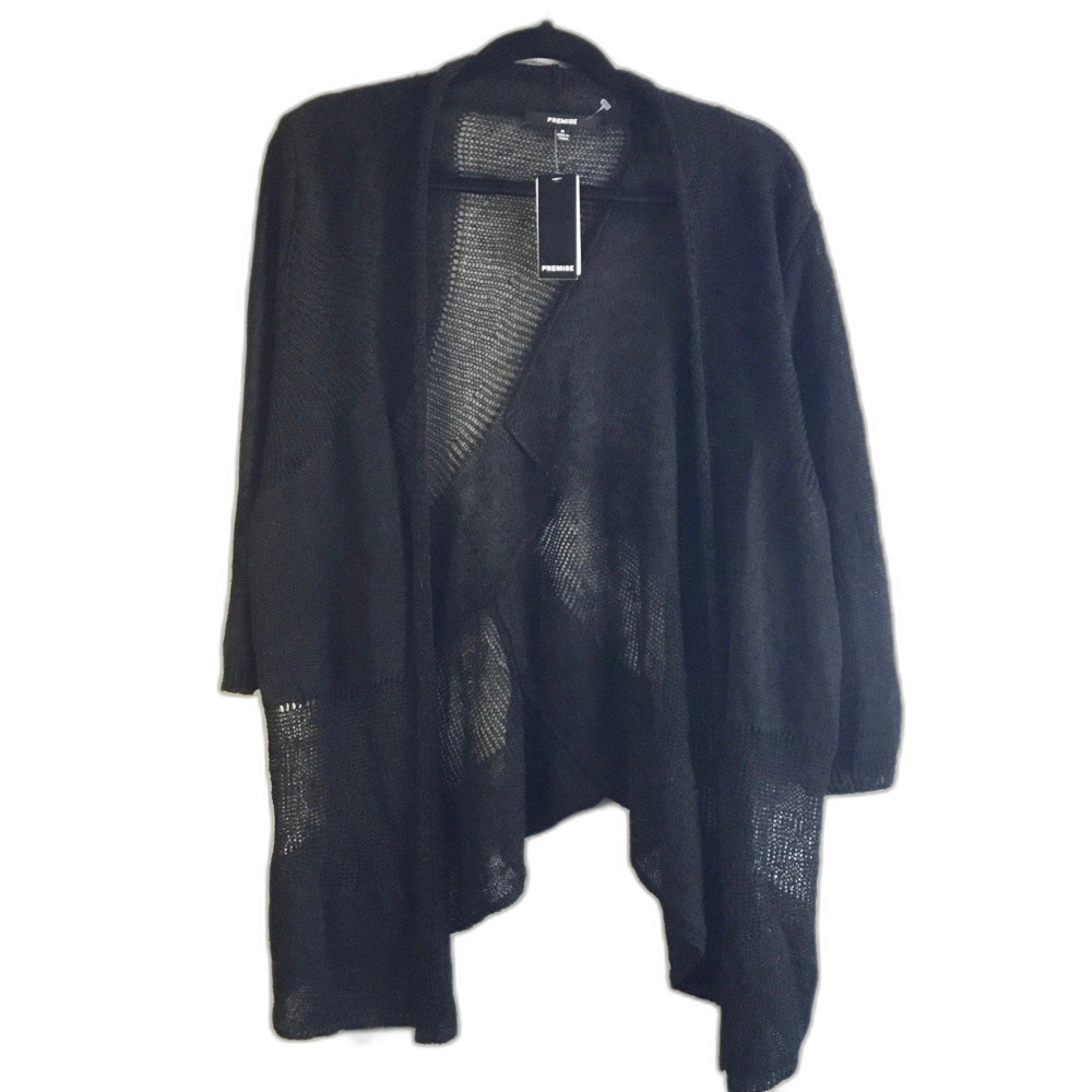 NWT open front black cardigan duster asymmetrical 3/4 sleeve witchy dark fairy M